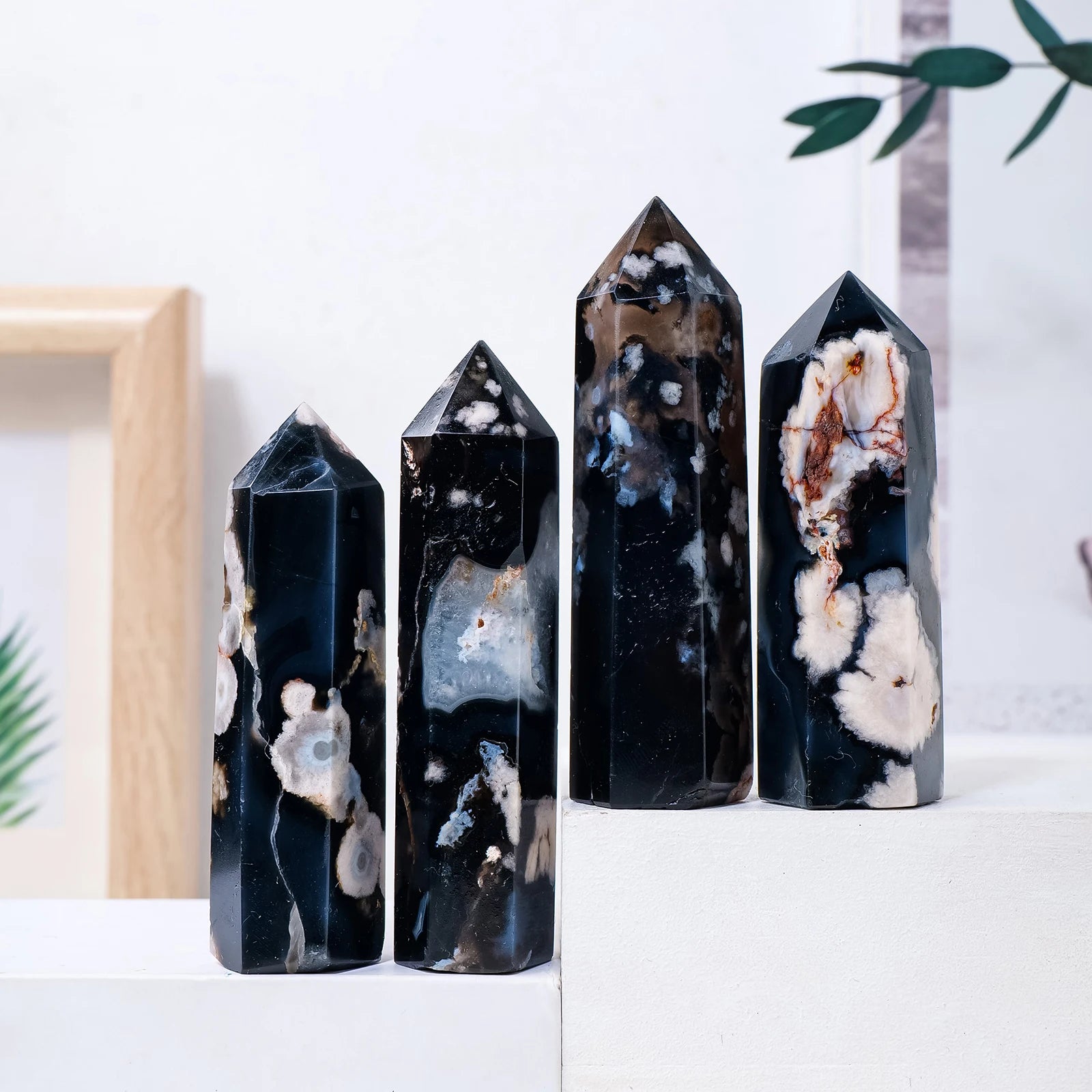 1PC Natural Crystal Black Cherry Agate Hexagonal Prisms Point  Healing Stone Energy Ore Mineral Obelisk Home Ornaments