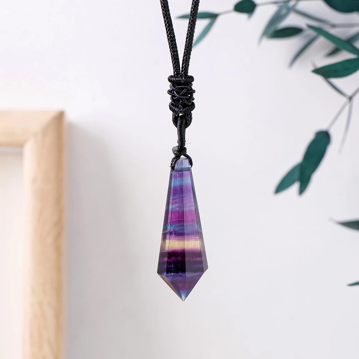 1PC Natural Healing Energy Crystal Stone Rainbow Fluorite Crystal Point Pendant Jewelry Women's Necklace Gift