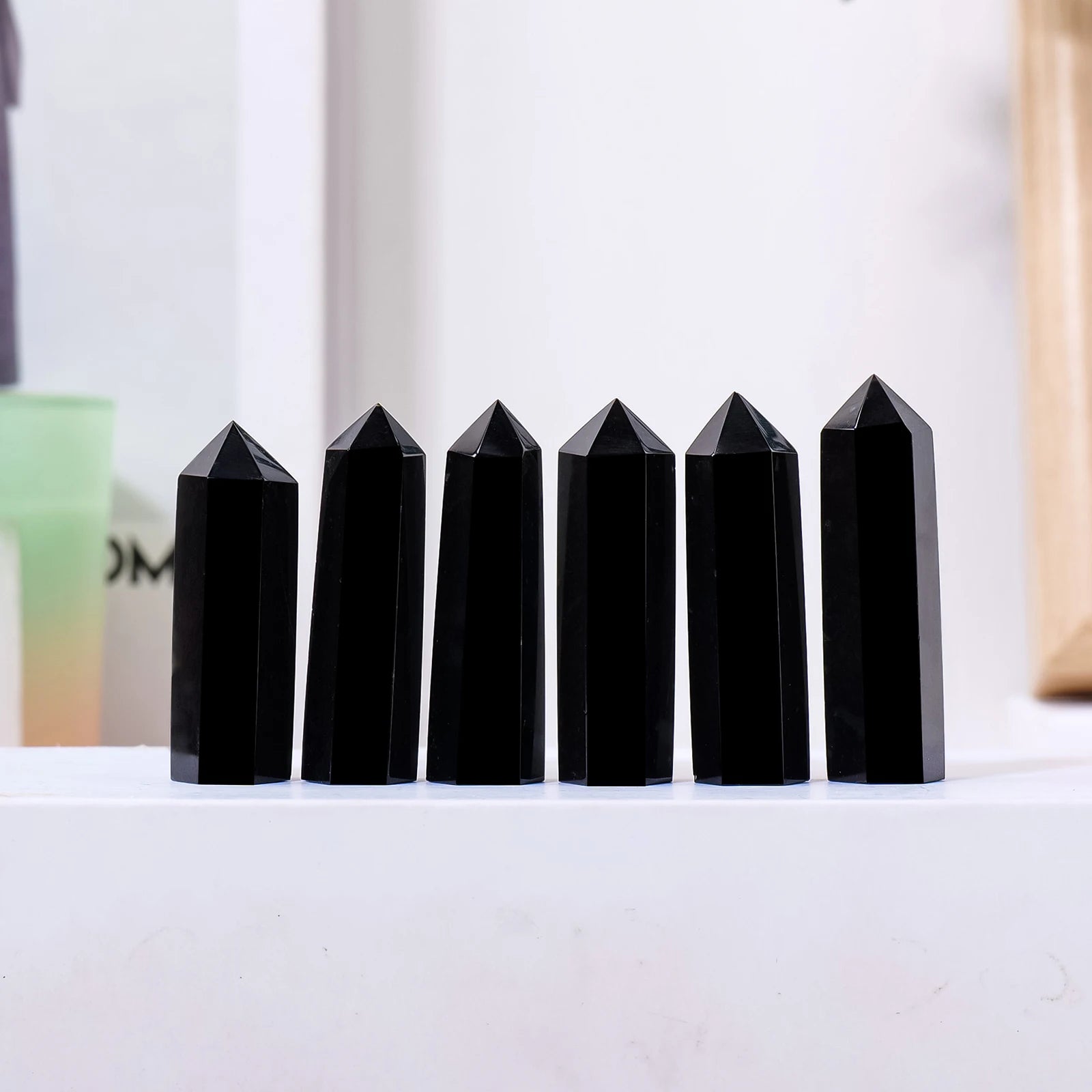 1PC Natural Crystal Black Tourmaline Hexagonal Point Polishing Reiki Healing Crystal Tower Home Decoration