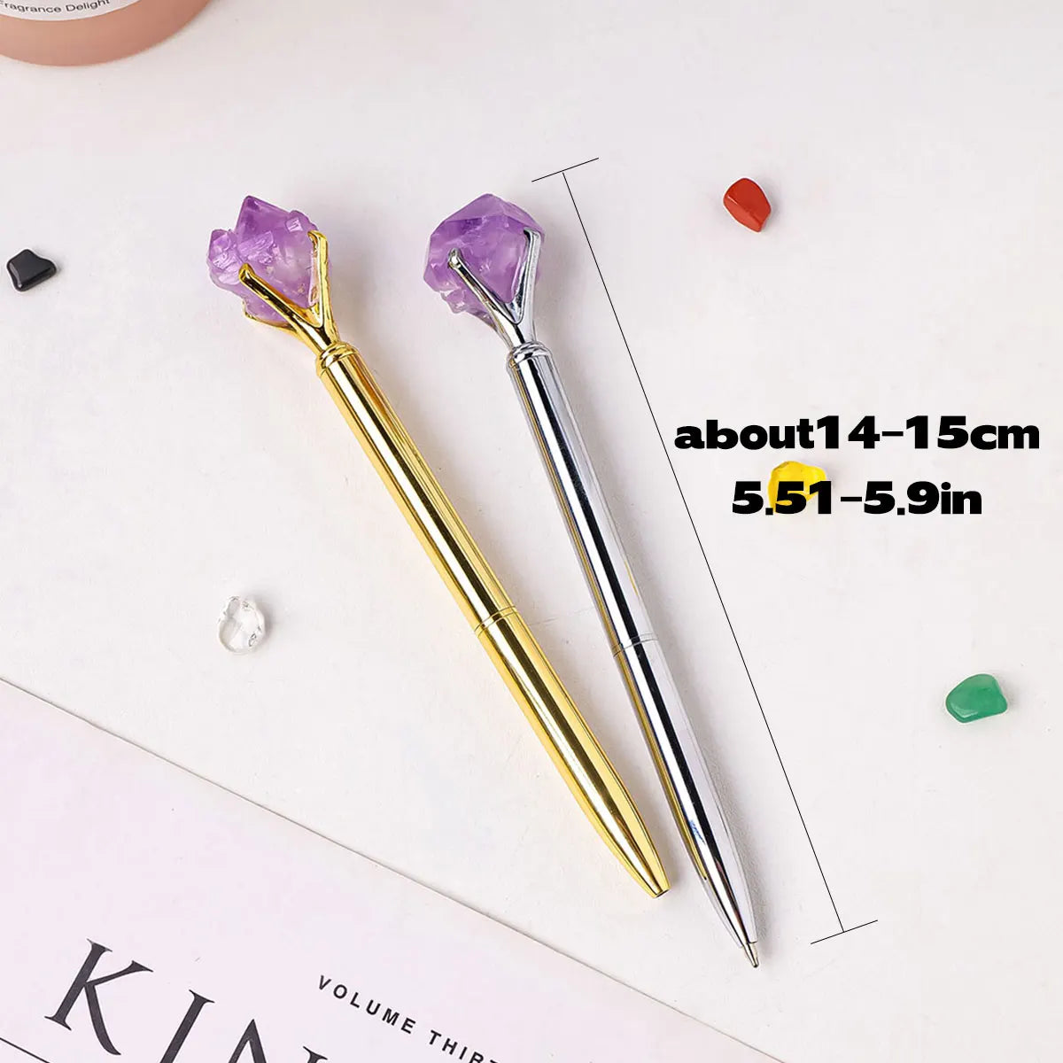 1PC Natural Healing Amethyst Crystal Original Raw Stone Cylindrical Pen Ballpoint Pen Student Stationery Office Business Gifts