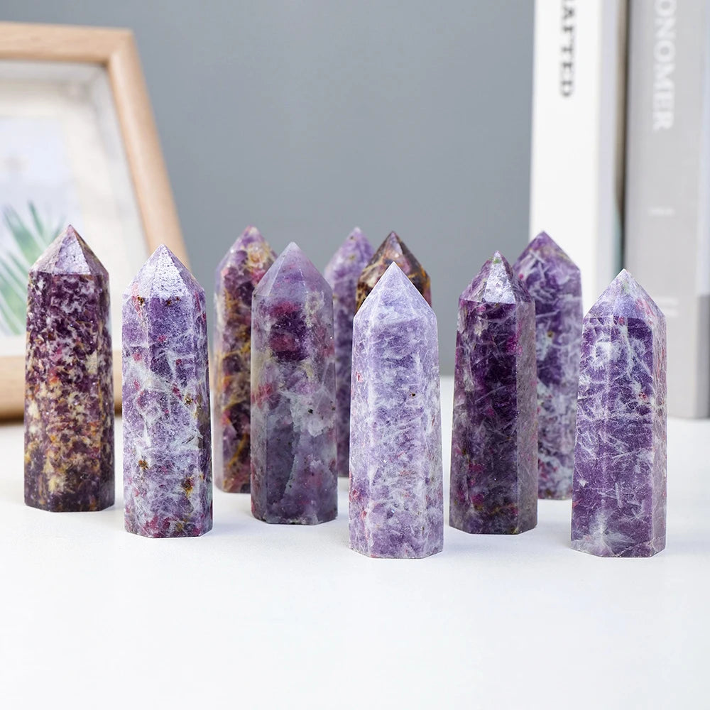 Naural Healing Gemstone Crystal Column Unicorn Plum Blossom Tourmaline Crystal Point  For Home Decor Pyramid