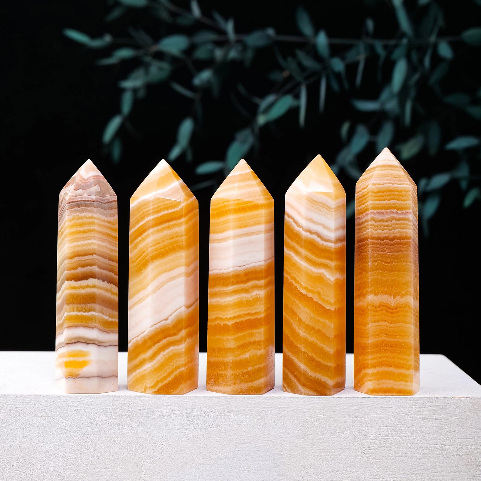 1PC Natural Crystal Tower Yellow Calcite Four-sides Point Healing Quartz Magic Wand Room Decoration