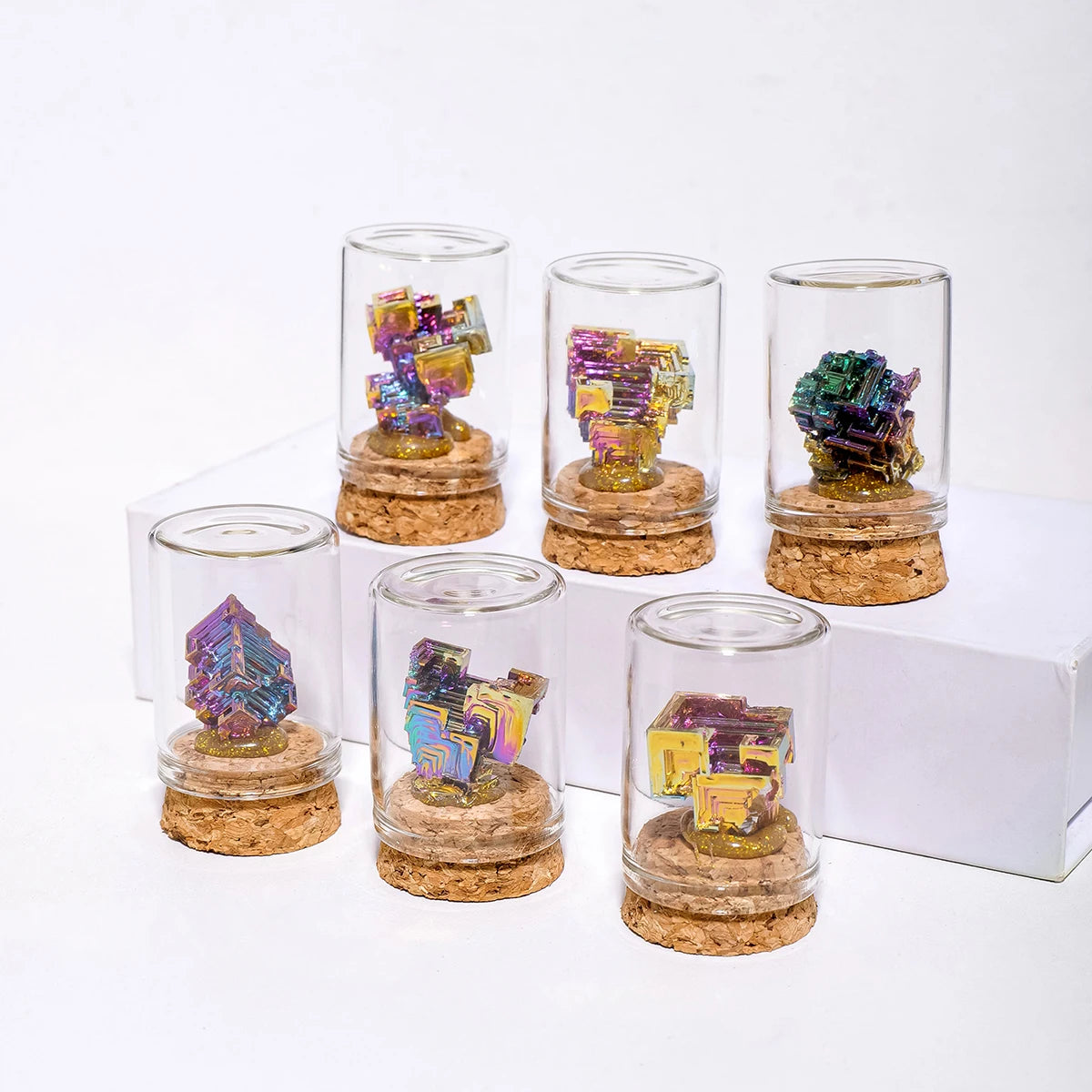 1PC Natural Crystal Irregular Bismuth Ore Specimen Stone Glass Wishing Bottle Decors Teaching Materials Raw Mineral