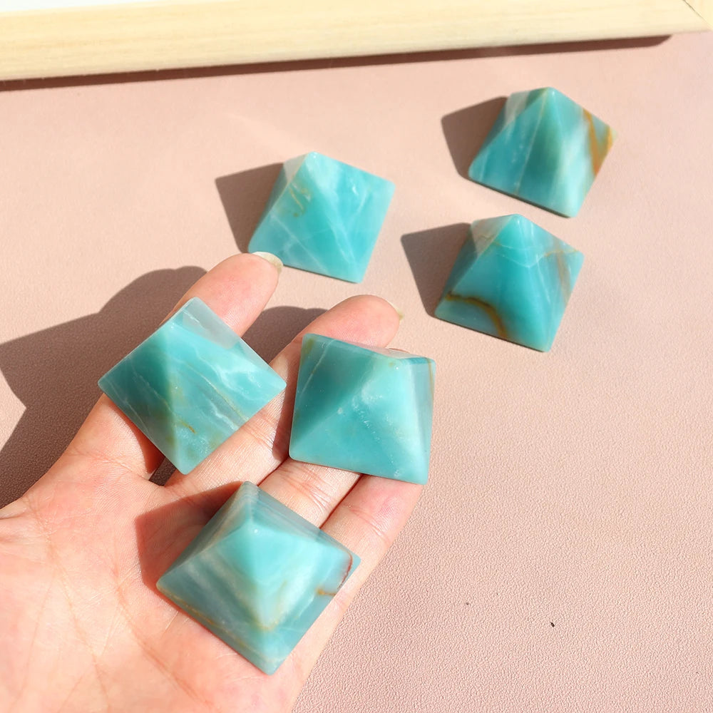 1PC High quality Energy Amazonite Pyramid Tianhe Stone Healing Natural Crystal Reiki Chakra Home Decor Meditation Ore Mineral