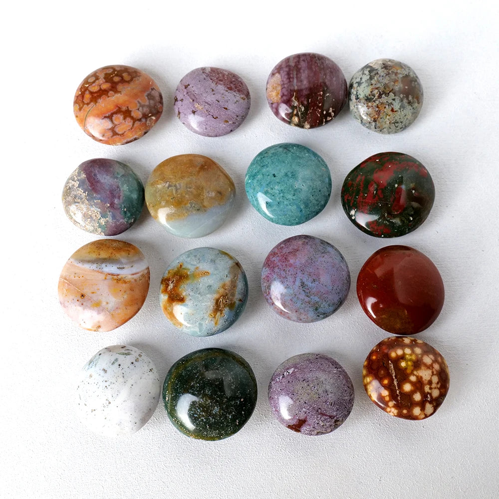 1PCS Ocean Jasper Stone Worry Stone for Anxiety Thumb Palm Round Pocket Gemstone Natural Chakra Polished Healing Crystals