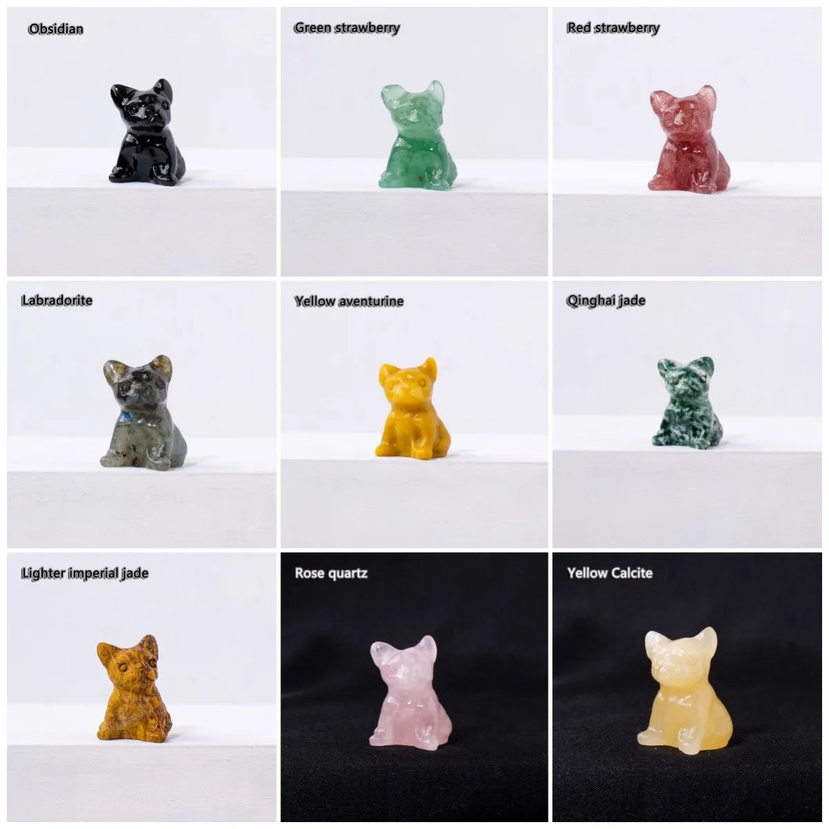 1PC Natural Quartz French Dou Dog Carving Crystal Animal Figurines Children's Gift Decorative Decorations