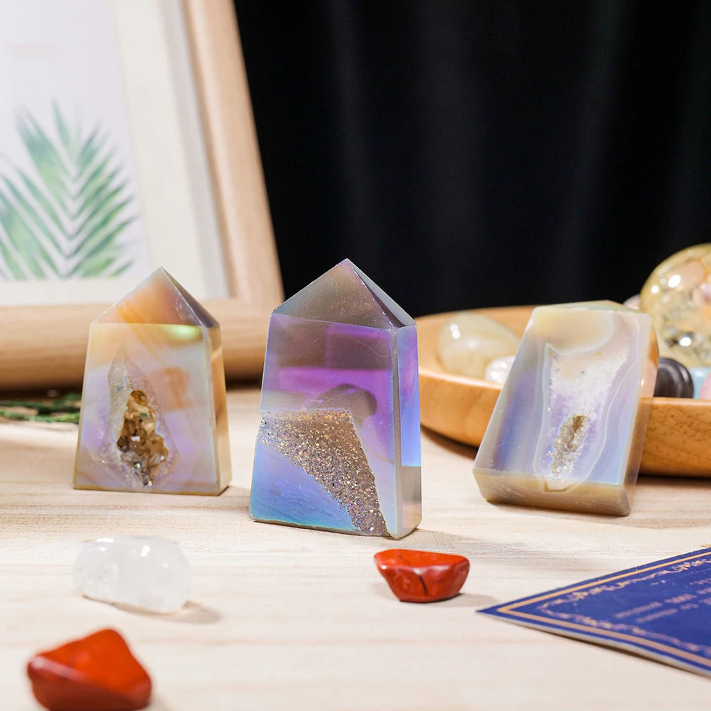 Natural Healing Stones Agate Point Crystal Tower Aura Rainbow Color Healthy Crystal Craft Home Decorate