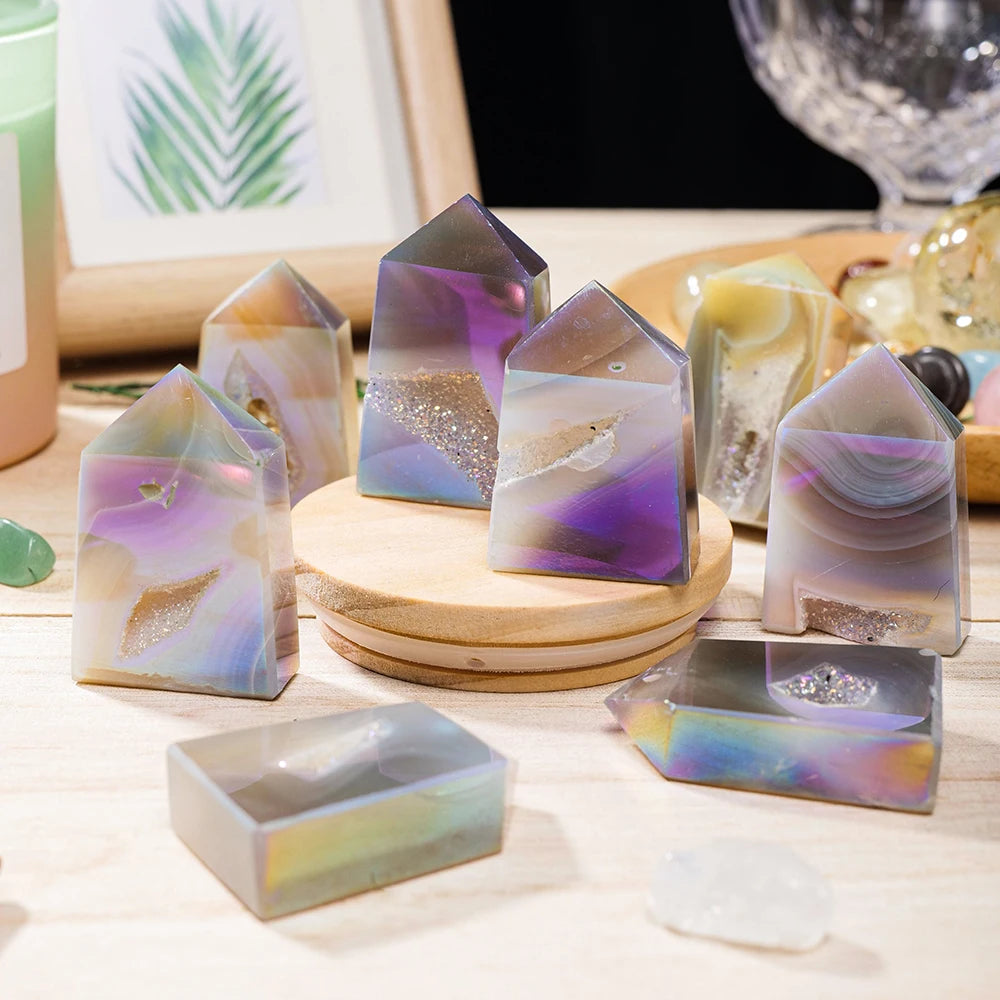 Natural Healing Stones Agate Point Crystal Tower Aura Rainbow Color Healthy Crystal Craft Home Decorate