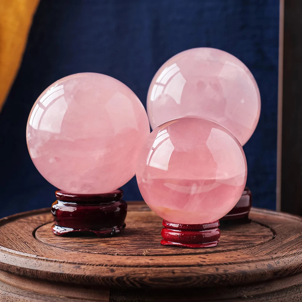 High Quality Natural Pink Crystal Ball Rose Quartz Energy Magic Ball Collection Handicraft Decoration Photography Ornaments