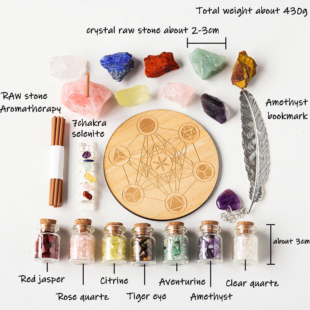 1set Natural Healing Gmstones Set Amethyst Rose Quartz Gravels Drifting Bottle 7chakra Raw Stone Aromatherapy Gift Box Set