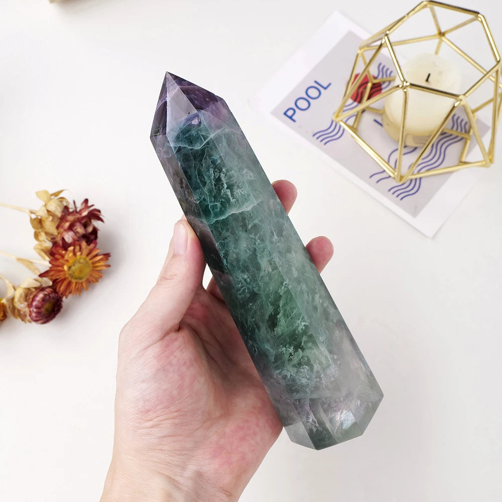 Big Wand Natural Crystal Point Green Fluorite Tower Healing Stone Energy Ore Mineral Obelisk Home Decor Ornaments