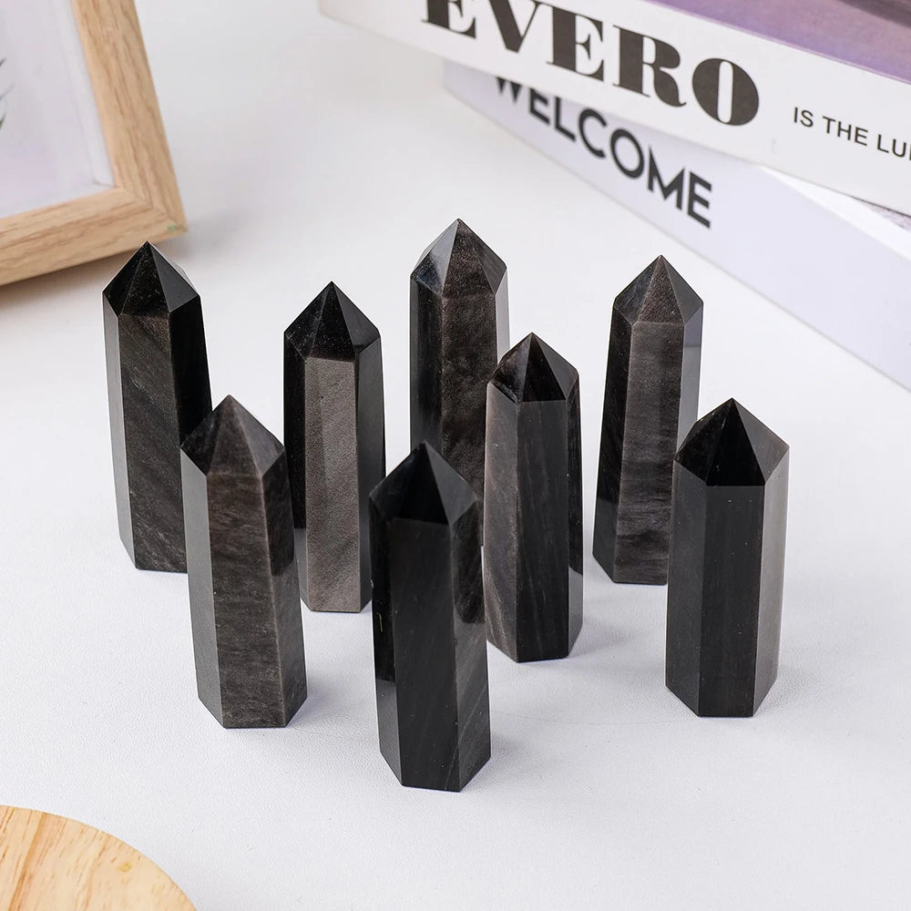 1PC Natural Stones Golden Obsidian Crystal Point  Home Decoration Mineral Stones Crafts Room Aquarium Decor