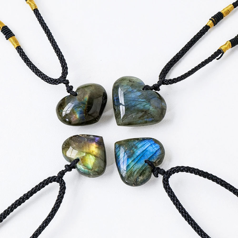 Natural Stone Pendants Heart Shape Labradorite Crystal Blue Moonstone Charms for Jewelry Making Necklace