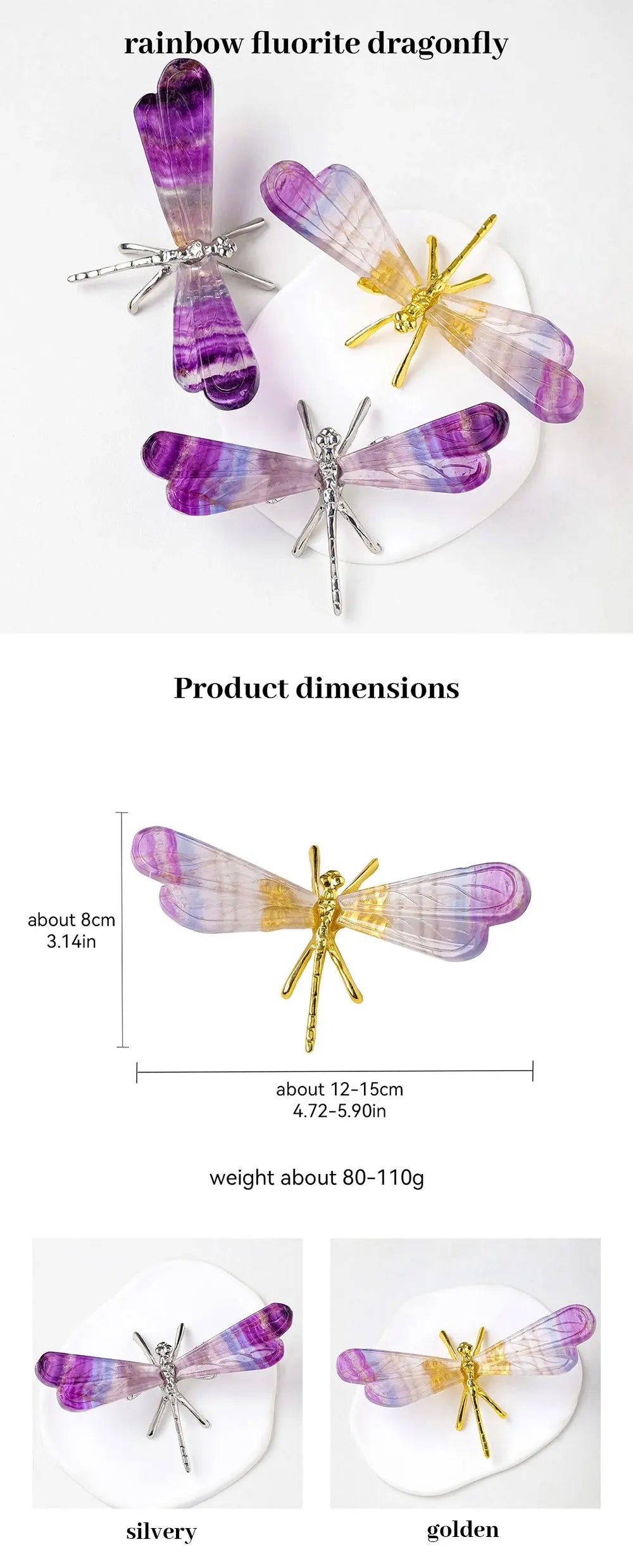 1PC Natural Rainbow Fluorite Dragonfly Statue Crystal Stone Carving Gemstone Crafts Decoration Home Decoration Gifts