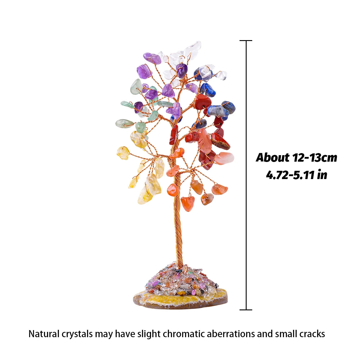 1PC Natural Crystal Lucky Tree Copper Wire Winding Colorful Gravel With Agate Slice Base Home Decoration Money Trees