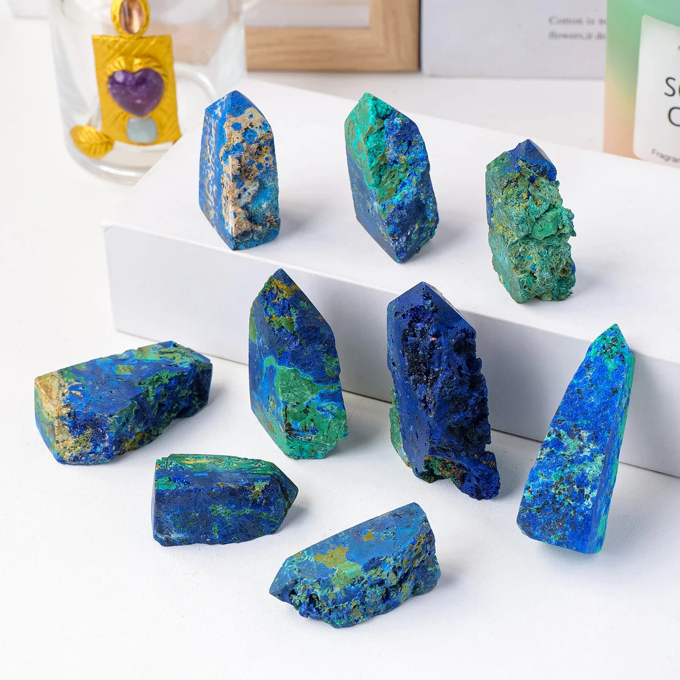 1PC Natural Crystal Azurite Point Healing Stone Energy Ore Mineral Tower Chakra Reiki Malachite Mineral Specimen Home Decoration