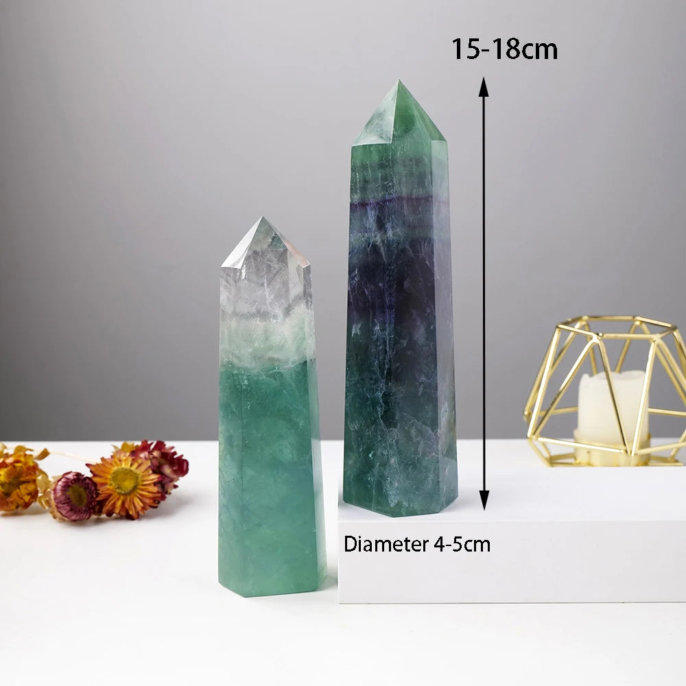 Big Wand Natural Crystal Point Green Fluorite Tower Healing Stone Energy Ore Mineral Obelisk Home Decor Ornaments