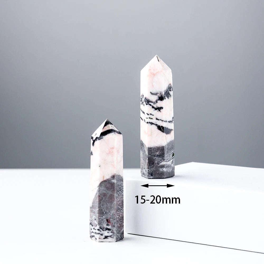 Buyde 4-8cm Natural Crystal Energy Gem Pink Zebra Stone Crystal Hexagonal Column Crystal Tower Home decoration