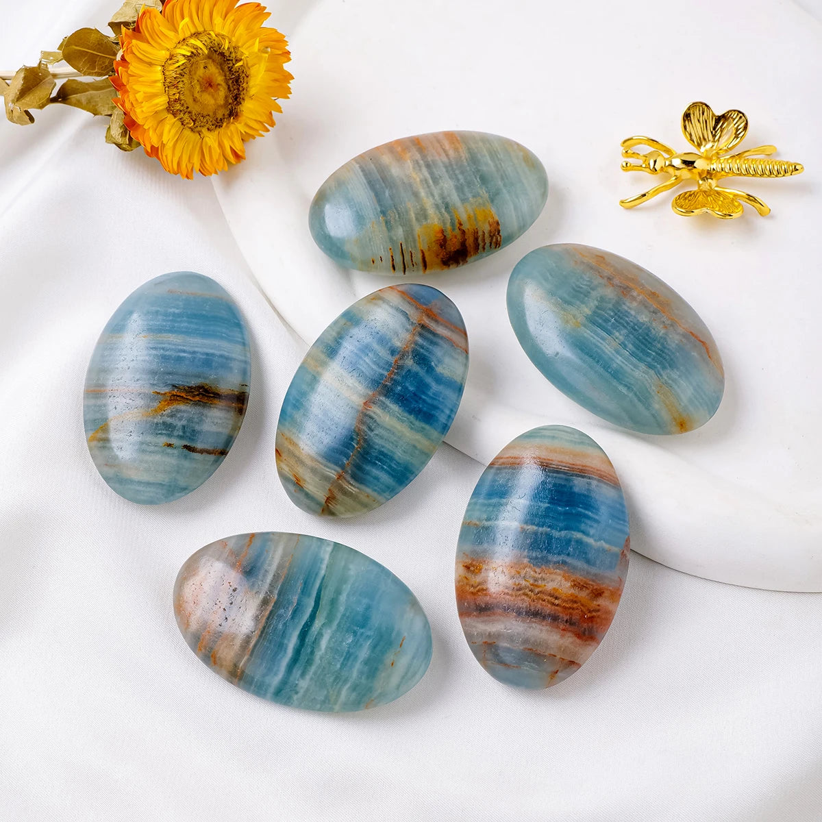 1PC Natural Crystal Blue Onyx Palm Stone Mind Divination Healing Finger Massage Energy Stone Feng Shui Yoga Home Decoration