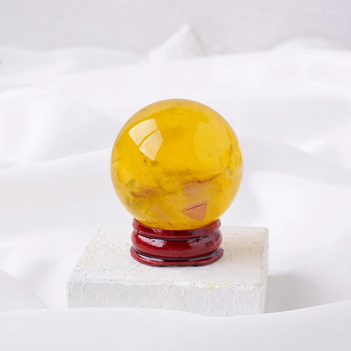 1PC Natural Sphere Yellow Fluorite Lepidolite Symbiosis Crystal Ball Healing Stone Home Decoration With Wooden Base