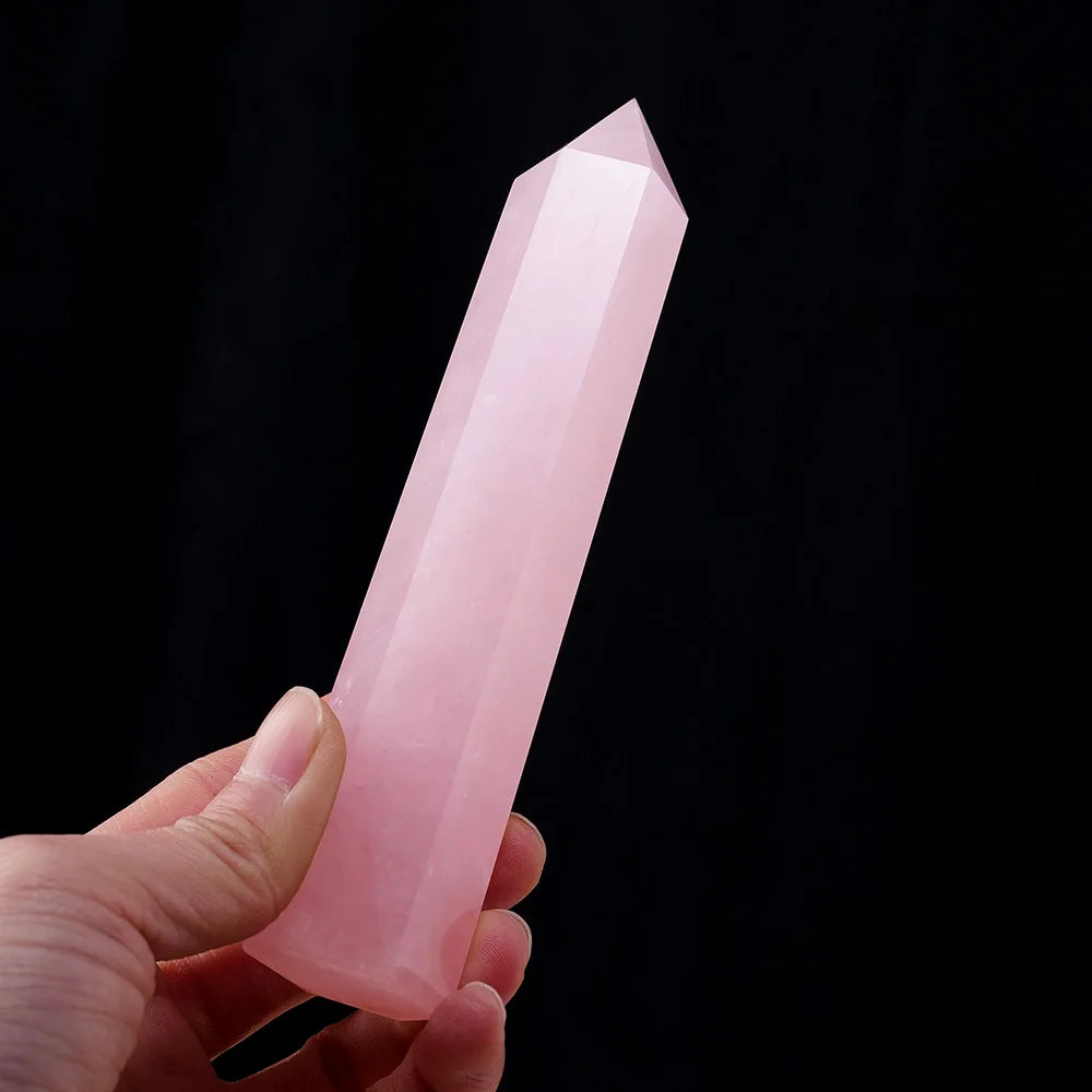 1pc Natural Rose Quartz Crystal Point Pink Crystal Column Hand Polished Hexagon For Home Furnishing Decoration