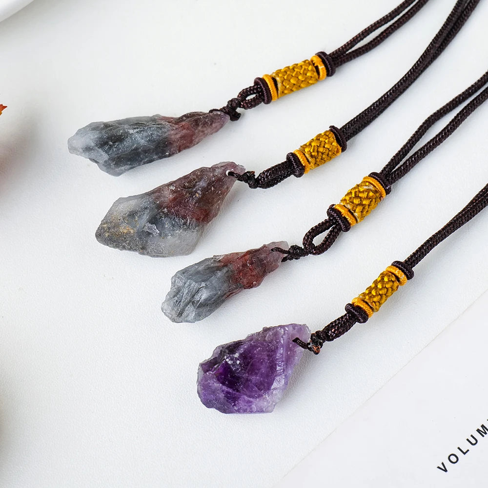 Natural Crystal Stone Auralite Necklace Aurora 23 Pendant  Purple Red Rutilated Women Raw Material Jewelry