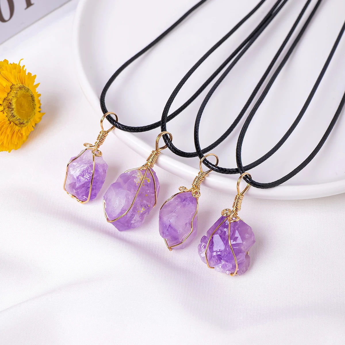 1PC Natural Amethyst Tooth flower Pendant Energy Necklace jewelry Reiki Beloved Female Mom Mother's Day