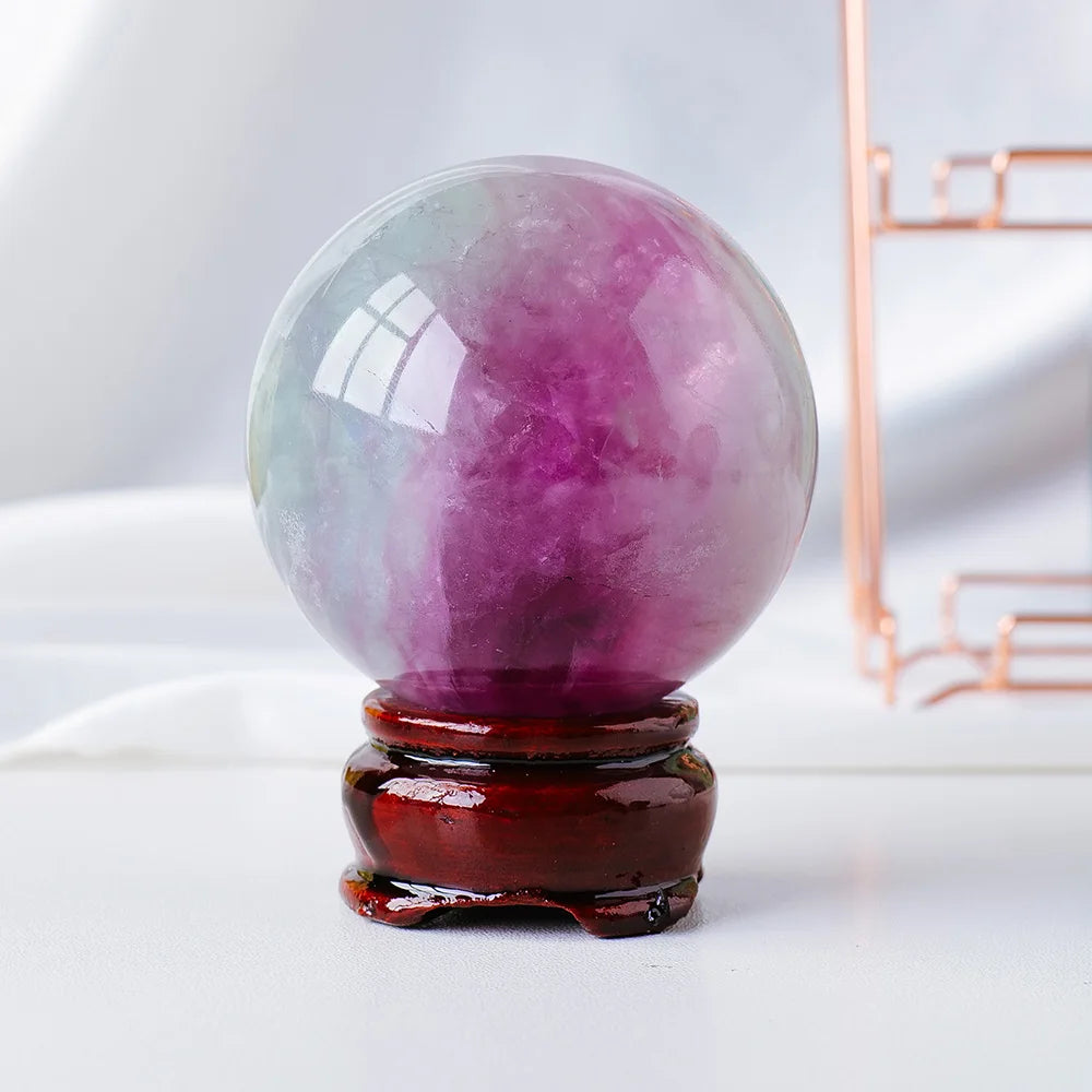 Natural Watermelon Fluorite Crystal Ball  Purple Green Fluorite Polished Sphere Lnterior Home Decoration