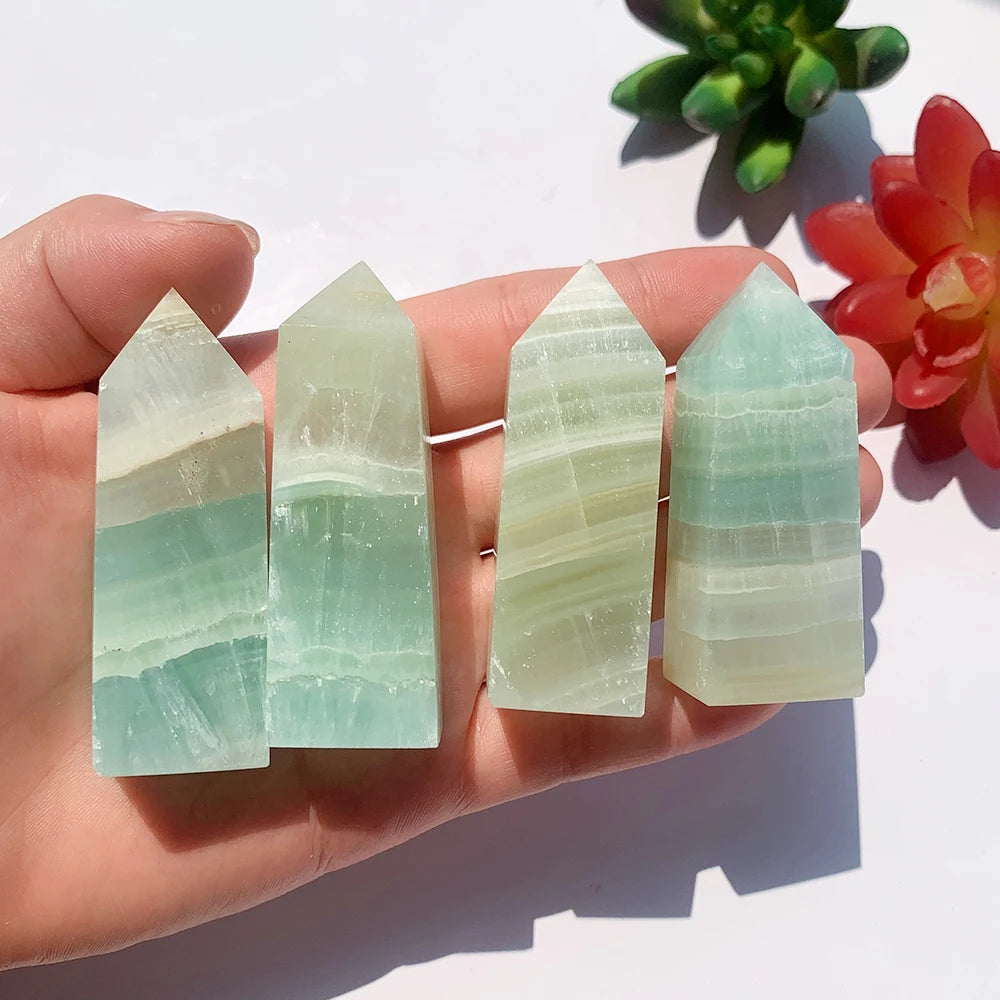 1pc Crystal Tower Natural Caribbean Calcite Four Prism Energy Quartz Magic Stick Health Decoration Gem Point