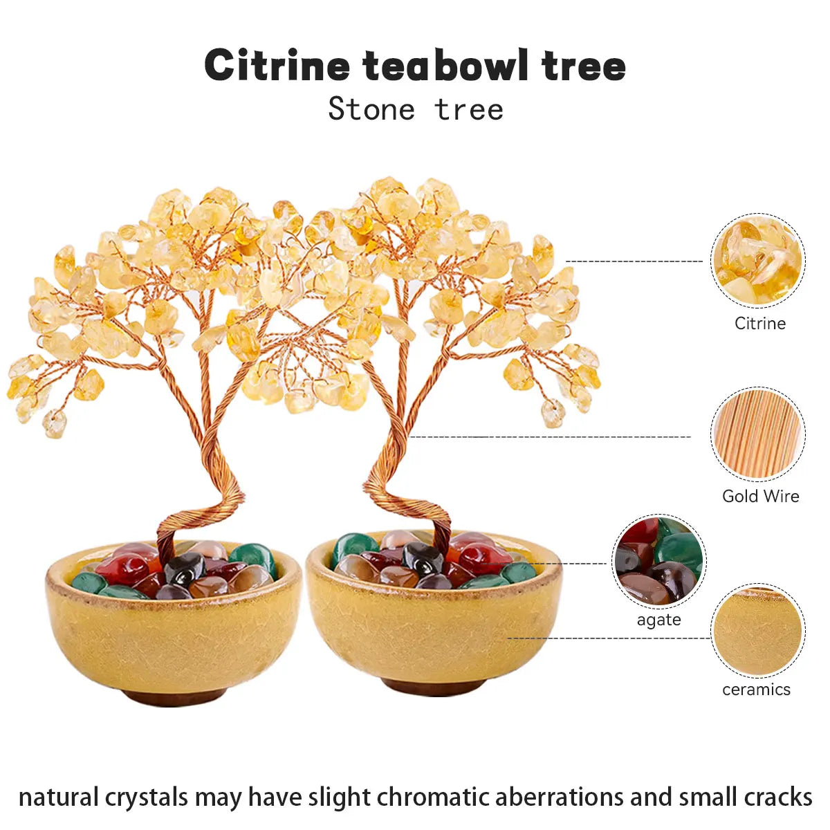 1PC Natural Crystal Tree Energy Stone Citrine Money Tree Copper Wire Wrapped Colorful Teabowl Yoga Feng Shui Trees