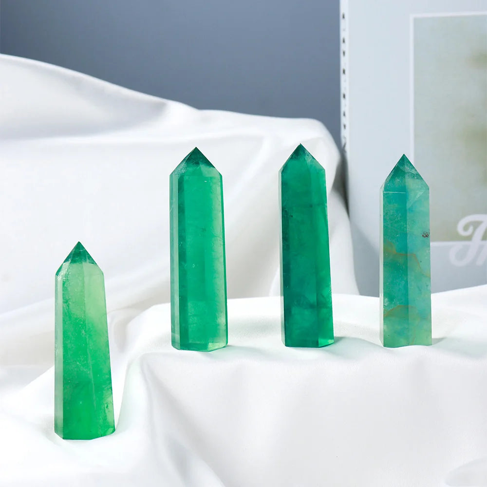 1PC Natural Crystal Green fluorite Point Healing Crystal Quartz Tower Healing Wand Stone Meditation Stone Energy Gem Home Decor