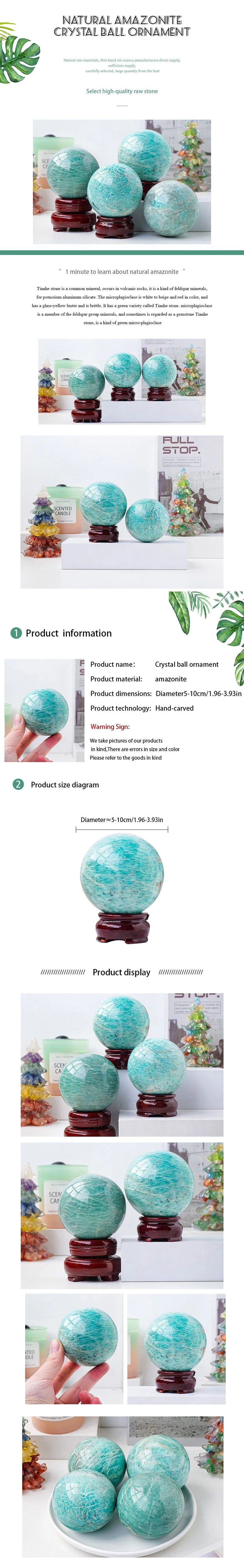 1PC Natural Amazonite Crystal Ball Polished Healing Sphere Collection Specimen FengShui Home Decor Energy Harvesting