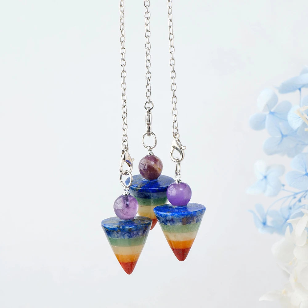 7 Chakra Healing Crystals Pendulum for Dowsing Divination Quartz Natural Stone Antique Reiki Pendant Pendulo Jewelry