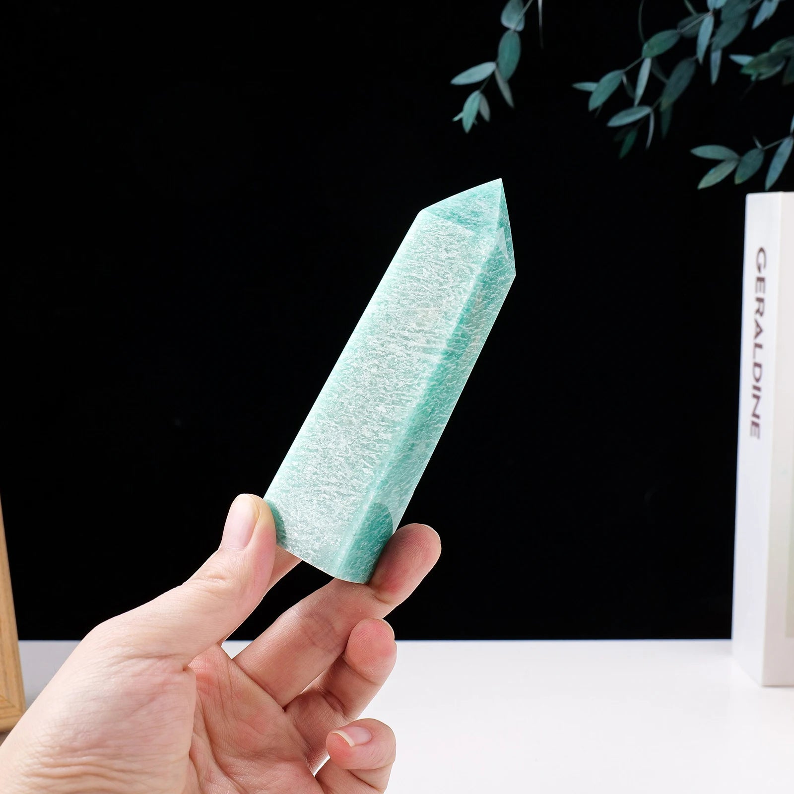 1PC Natural Tianhe Stone Obelisk Tower Four-Sided Point Amazonite Healing Crystal Home Decoration Gift