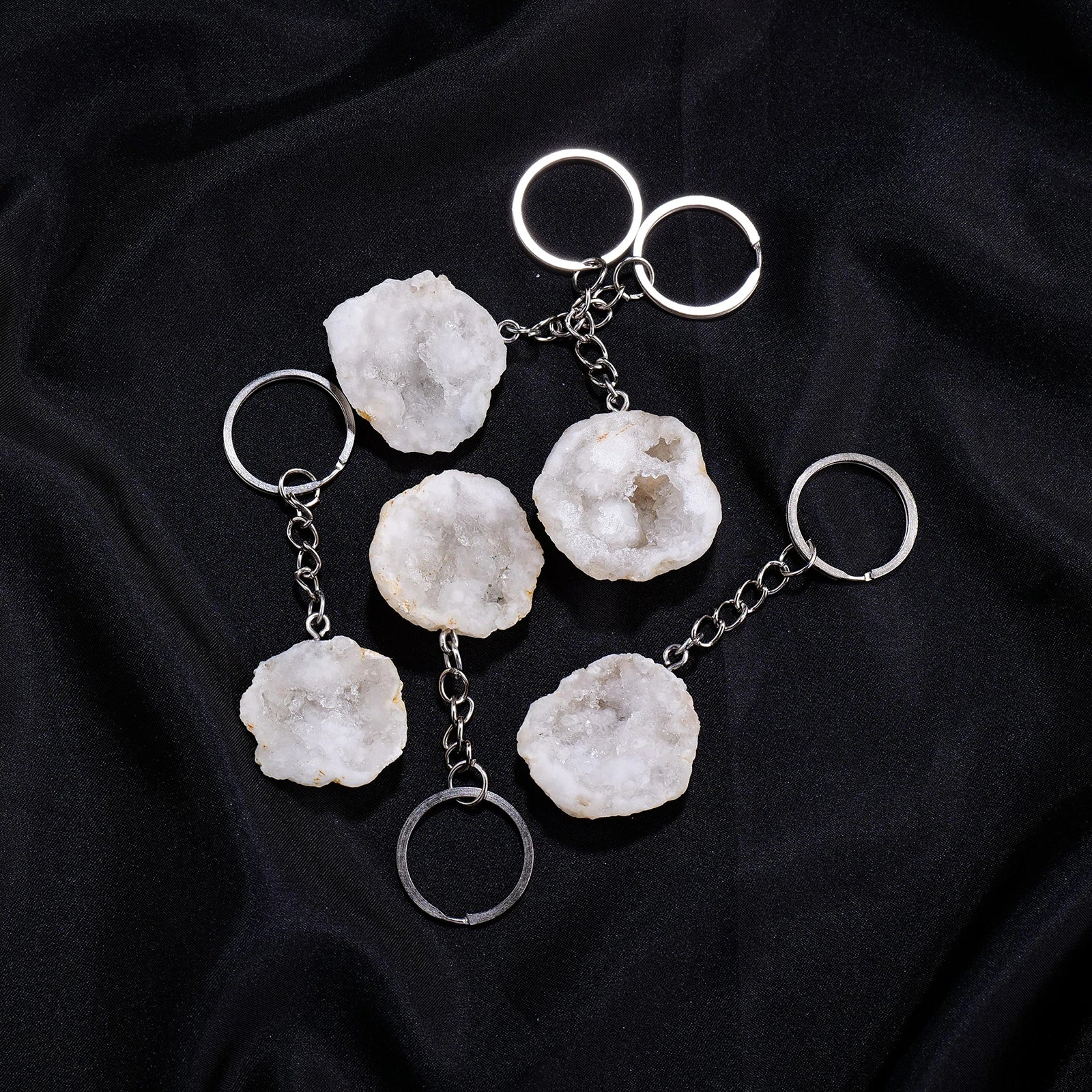 1PC Natural Gem Stone Keychains Clear Quartz Cluster White Agate Cave Key Chain For DIY Car Key Rings Chains