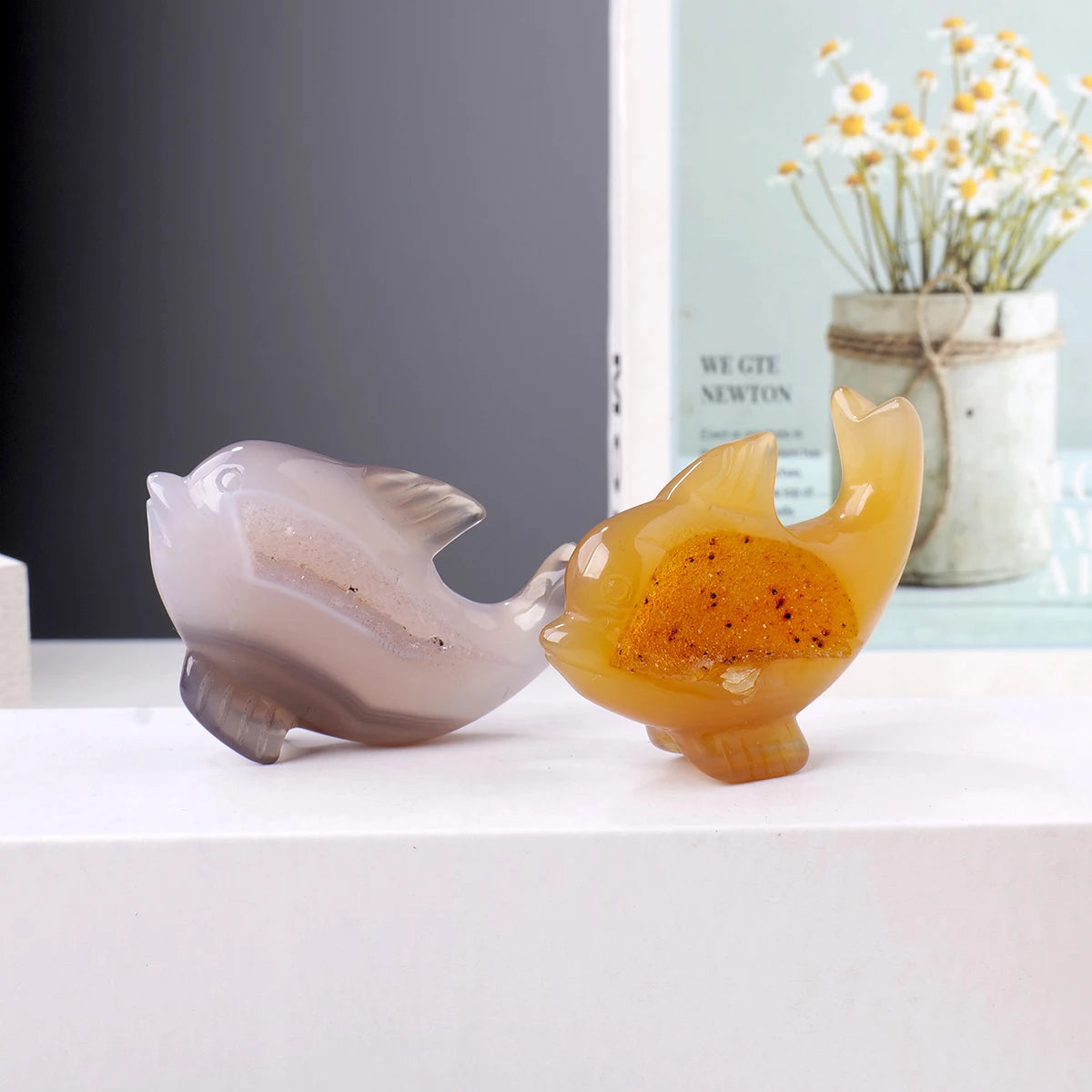 1PC Natural Crystal Agate Dolphin Hand Engraving Display Healing Crystals Home Decoration Gift