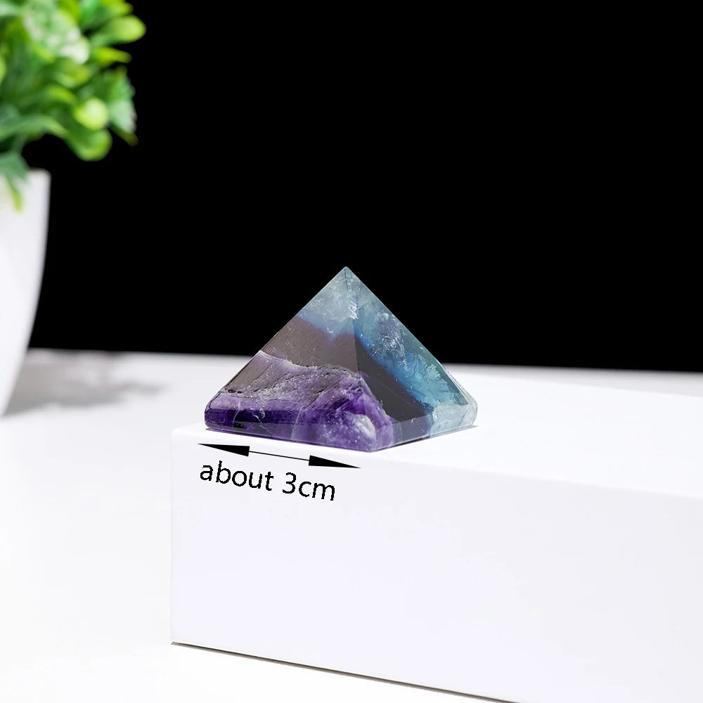 1pc Natural Rainbow Fluorite Pyramid Feather Fluorite Crystal Tower Transmission Energy Quartz Ornament Health Decoration