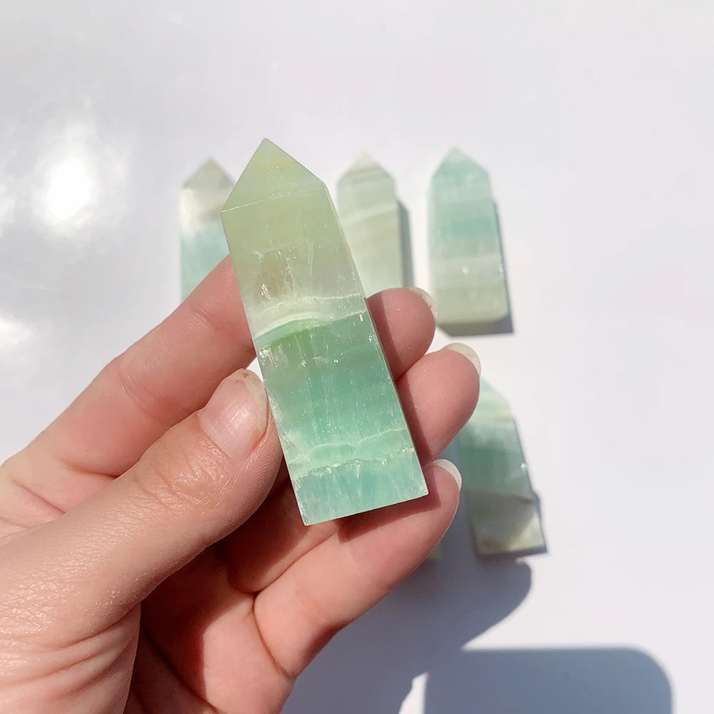 1pc Crystal Tower Natural Caribbean Calcite Four Prism Energy Quartz Magic Stick Health Decoration Gem Point