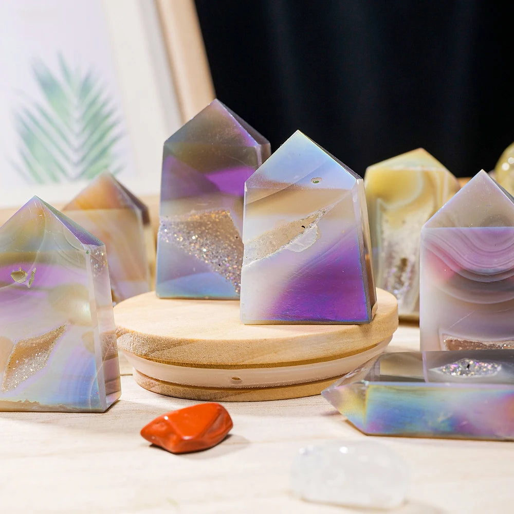 Natural Healing Stones Agate Point Crystal Tower Aura Rainbow Color Healthy Crystal Craft Home Decorate