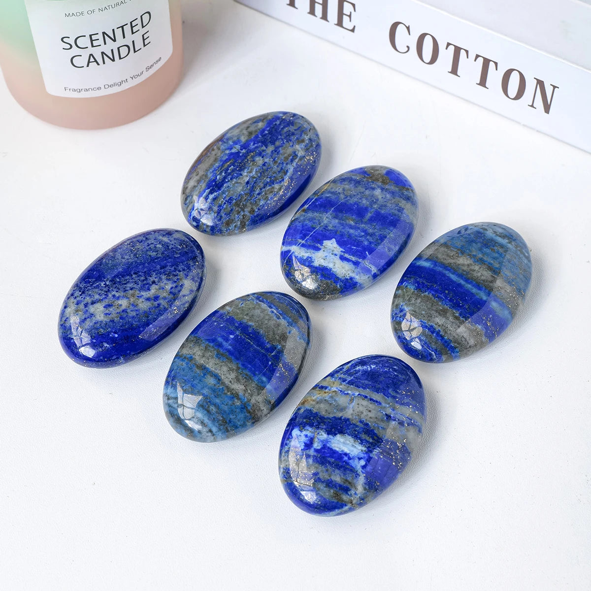 1pc Natural Crystal Lapis Lazuli Palm Stone Reiki Healing Oval Pocket Palm Worry Stone  Yoga Meditation Spiritual Healing Gem