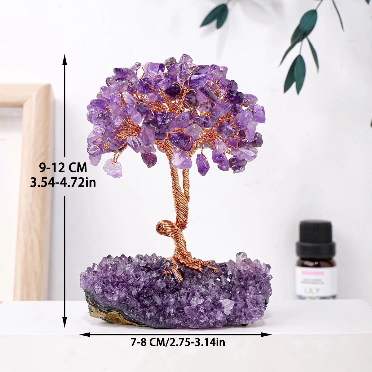 1PC Natural Crystal Lucky Tree Copper Winding Amethyst Cluster Base Energy Collection Home Decoration Money Tree