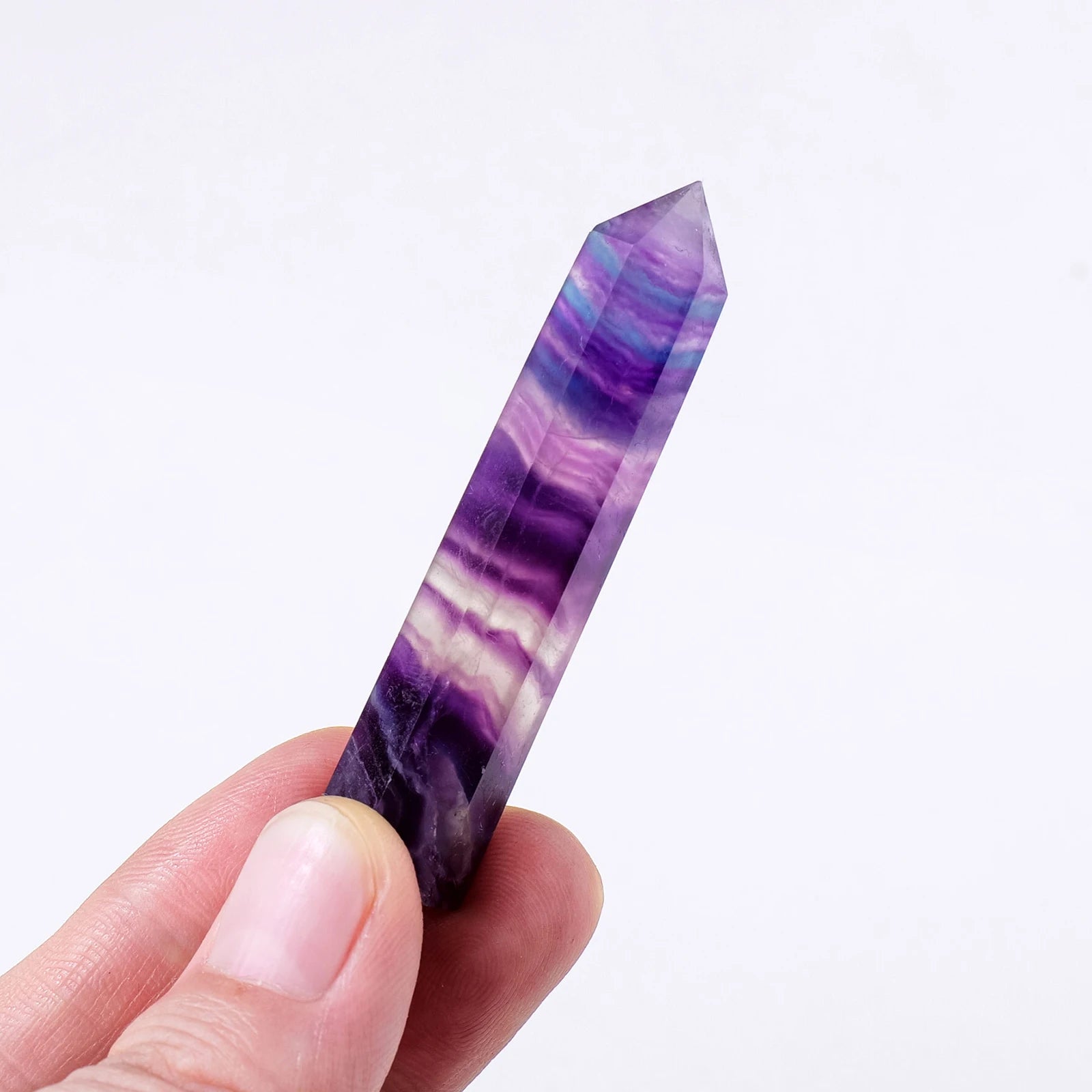 1PC Natural Rainbow Fluorite Obelisk Stripe Fluorite Wand Raw Healing Gemstone Polished Crystal Point Gift