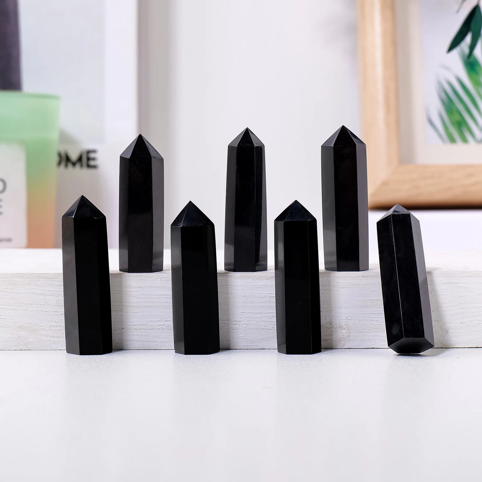 1PC Natural Crystal Black Tourmaline Hexagonal Point Polishing Reiki Healing Crystal Tower Home Decoration