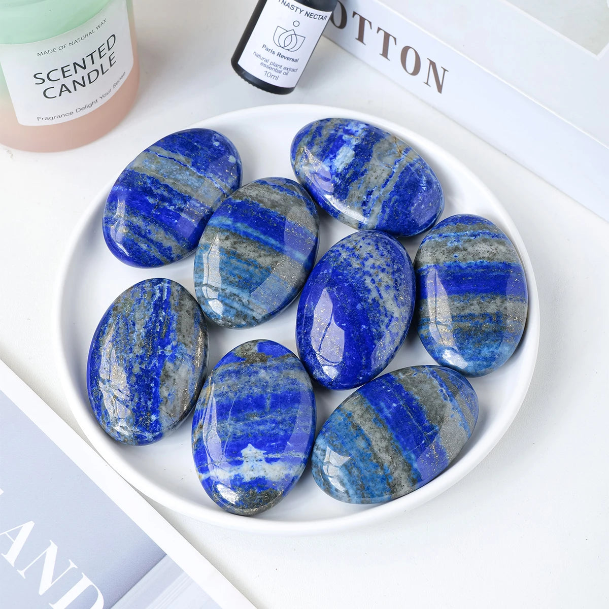 1pc Natural Crystal Lapis Lazuli Palm Stone Reiki Healing Oval Pocket Palm Worry Stone  Yoga Meditation Spiritual Healing Gem