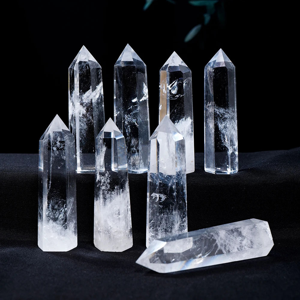 Natural Healing Clear Quartz Crystal Wand Faceted Single Point Crystal Prism Stones for  Meditation Reiki