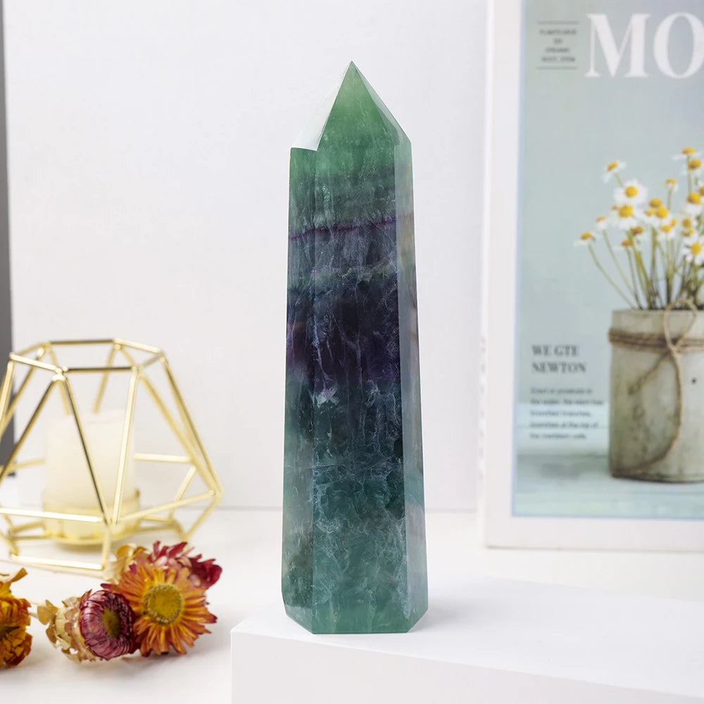 Big Wand Natural Crystal Point Green Fluorite Tower Healing Stone Energy Ore Mineral Obelisk Home Decor Ornaments