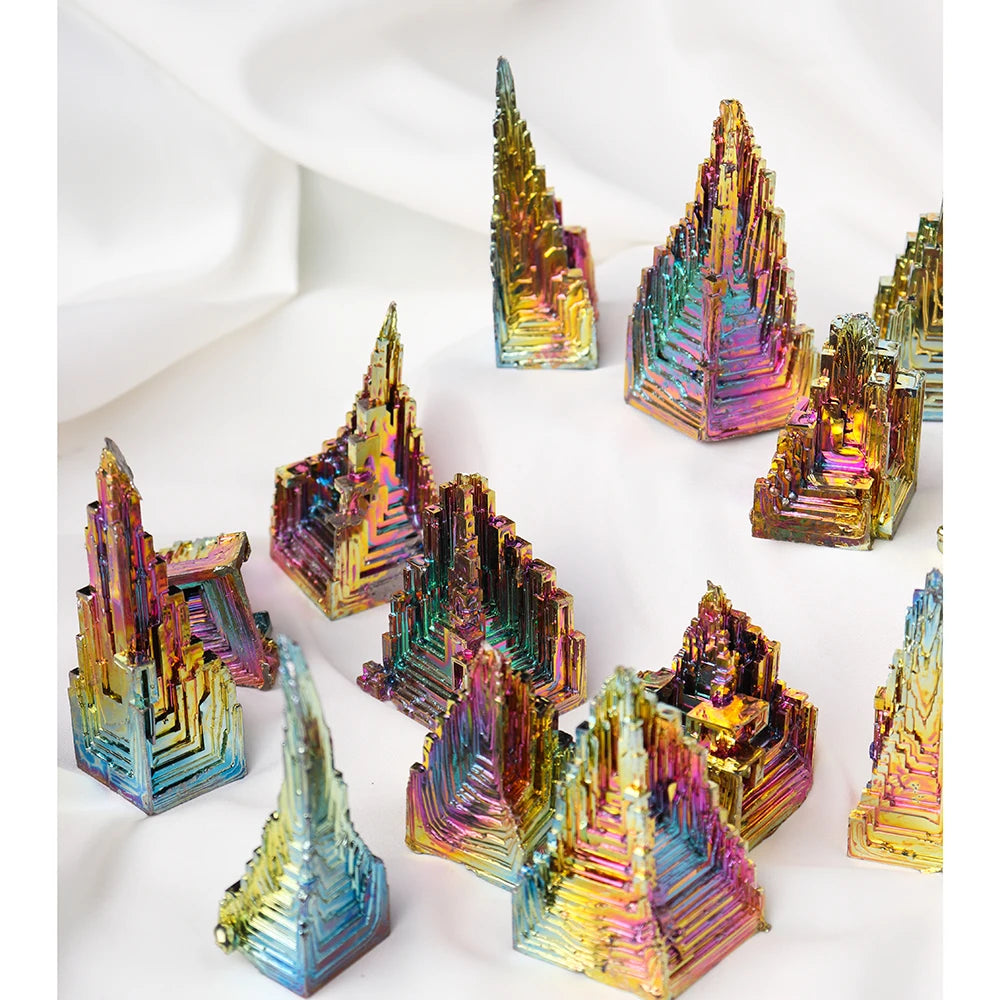 1pc Natural Bismuth Tower Rainbow Aura Crystal Ore Mineral Collection Specimen Green Metal Decorate