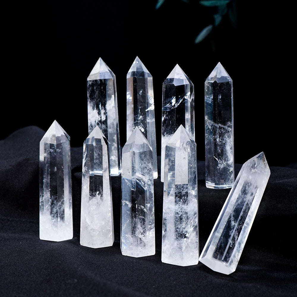 Natural Healing Clear Quartz Crystal Wand Faceted Single Point Crystal Prism Stones for  Meditation Reiki