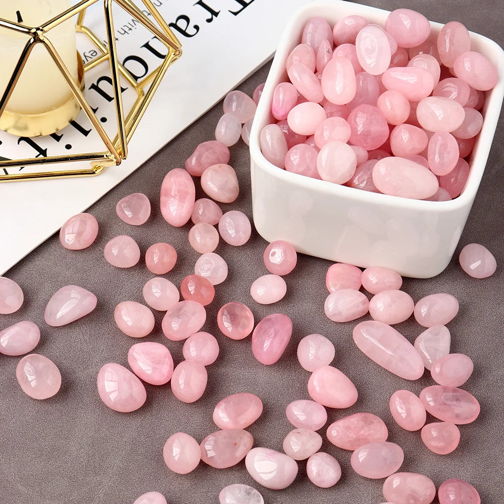 50G /Bag Natural Crystal Pink Gemstone Rose Quartz Tumble Stone Gravel Rock Madagascar Mineral Specimen Decoration Energy Stone