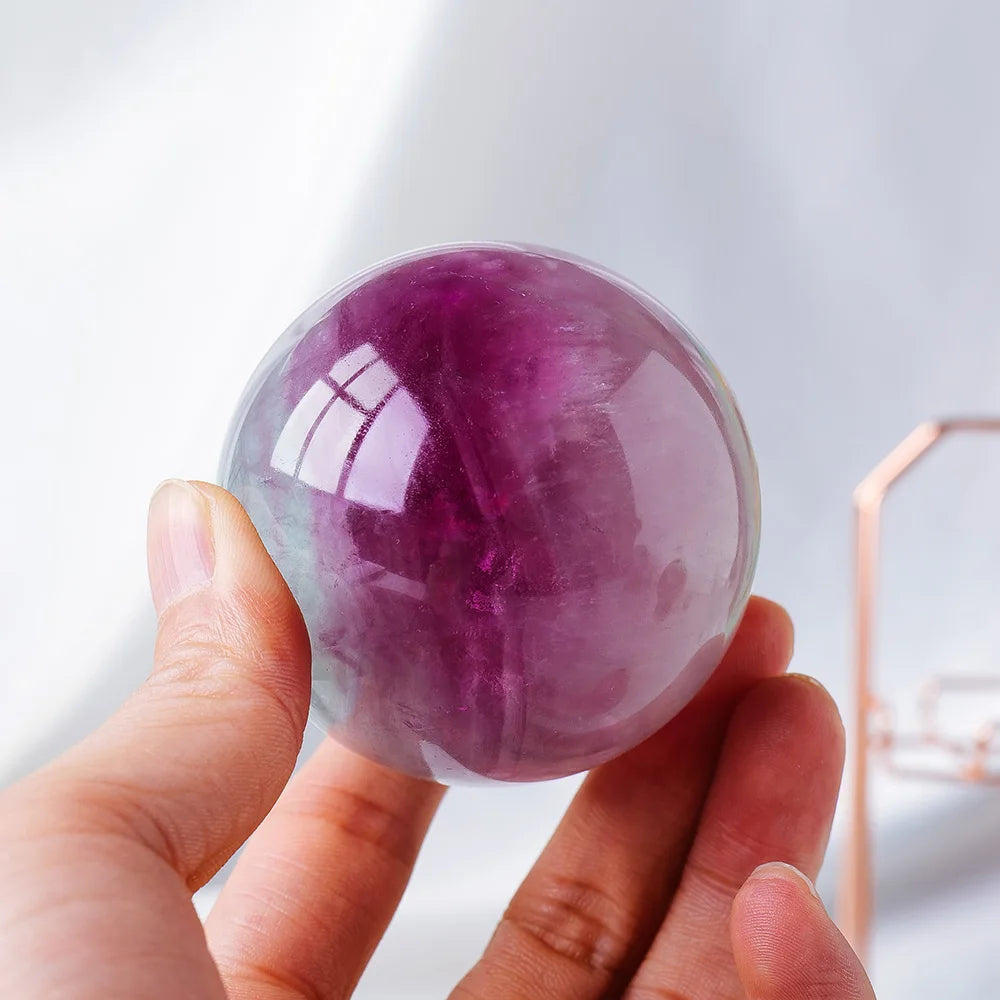 Natural Watermelon Fluorite Crystal Ball  Purple Green Fluorite Polished Sphere Lnterior Home Decoration